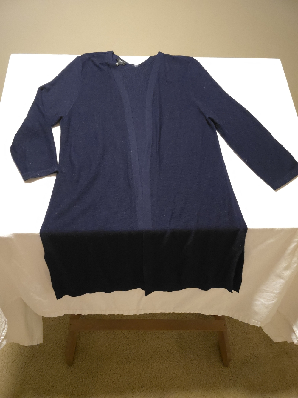 Talbots Navy Blue Open Front Longline Cardigan Size Large Petite